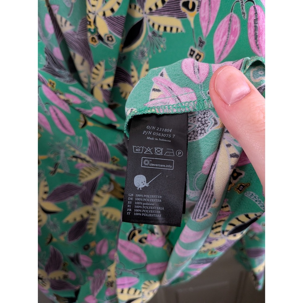 Monki Oversized Collared Double Breasted Blouse Green Pink Floral Medium - Picture 3 of 5